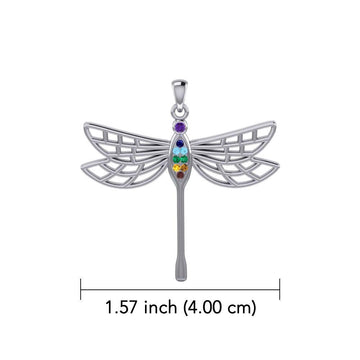 Lovely Spiritual Chakra Dragonfly 14K White Gold Pendant WPD4214 - Jewelry